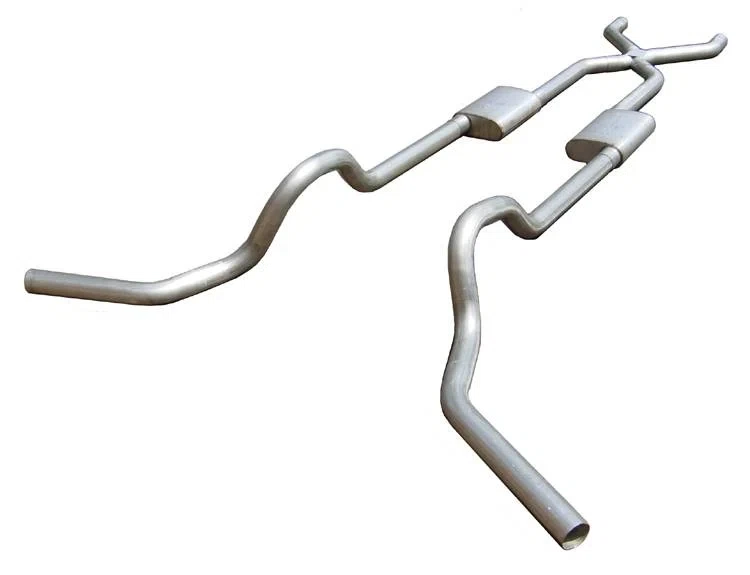 Crossmember Back w_X-Pipe Exhaust System 67-74 GM Split Rear Dual Exit 2.5 in